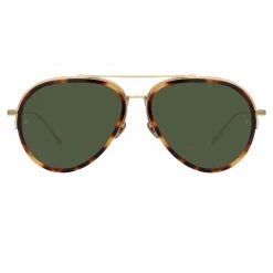 LINDA FARROW (U.K.) Abel Aviator Sunglasses In Tortoiseshell