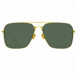 LINDA FARROW (U.K.) The Asher | Men's Aviator Sunglasses In Yellow Gold Frame (C1) Women's