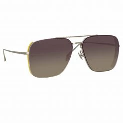 LINDA FARROW (U.K.) Women's The Asher | Aviator Sunglasses In White Gold Frame (C2) 8 LINDA FARROW (U.K.) Women's The Asher | Aviator Sunglasses In White Gold Frame (C2)