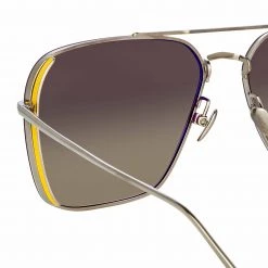 LINDA FARROW (U.K.) Women's The Asher | Aviator Sunglasses In White Gold Frame (C2) 10 LINDA FARROW (U.K.) Women's The Asher | Aviator Sunglasses In White Gold Frame (C2)