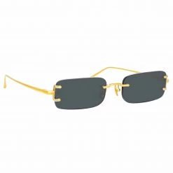 LINDA FARROW (U.K.) Women's Taylor Rectangular Sunglasses In Yellow Gold And Grey