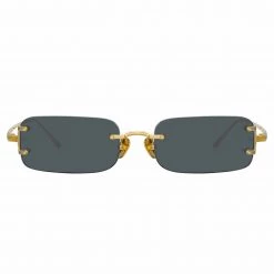 LINDA FARROW (U.K.) Women's Taylor Rectangular Sunglasses In Yellow Gold And Grey