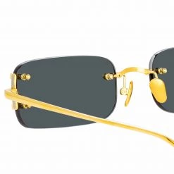 LINDA FARROW (U.K.) Women's Taylor Rectangular Sunglasses In Yellow Gold And Grey