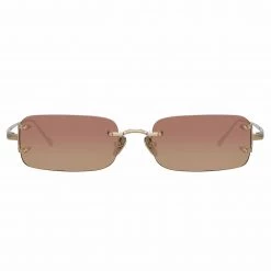 LINDA FARROW (U.K.) Taylor Rectangular Sunglasses In Light Gold Women's