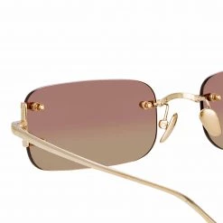 LINDA FARROW (U.K.) Taylor Rectangular Sunglasses In Light Gold Women's 8 LINDA FARROW (U.K.) Taylor Rectangular Sunglasses In Light Gold Women's