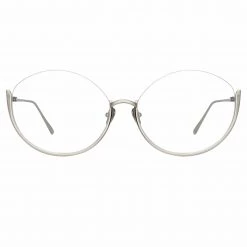 LINDA FARROW (U.K.) Rae Cat Eye Optical Frame In White Gold