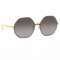 LINDA FARROW (U.K.) Leif Oversized Sunglasses In Yellow Gold And Black Women's 7 LINDA FARROW (U.K.) Leif Oversized Sunglasses In Yellow Gold And Black Women's