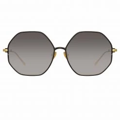 LINDA FARROW (U.K.) Leif Oversized Sunglasses In Yellow Gold And Black Women's