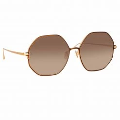 LINDA FARROW (U.K.) Leif Oversized Sunglasses In Rose Gold And Brown