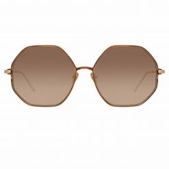 LINDA FARROW (U.K.) Leif Oversized Sunglasses In Rose Gold And Brown