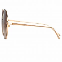 LINDA FARROW (U.K.) Leif Oversized Sunglasses In Rose Gold And Brown