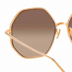 LINDA FARROW (U.K.) Leif Oversized Sunglasses In Rose Gold And Brown