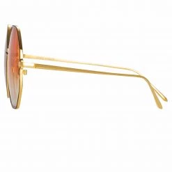 LINDA FARROW (U.K.) Leif Oversized Sunglasses In Yellow Gold And Brown Women's 7 LINDA FARROW (U.K.) Leif Oversized Sunglasses In Yellow Gold And Brown Women's