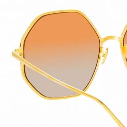 LINDA FARROW (U.K.) Leif Oversized Sunglasses In Yellow Gold And Brown Women's 8 LINDA FARROW (U.K.) Leif Oversized Sunglasses In Yellow Gold And Brown Women's