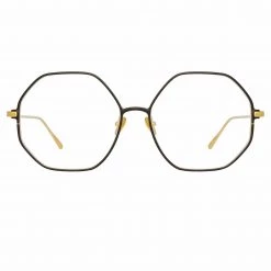 LINDA FARROW (U.K.) Leif Oversized Optical Frame In Yellow Gold And Black