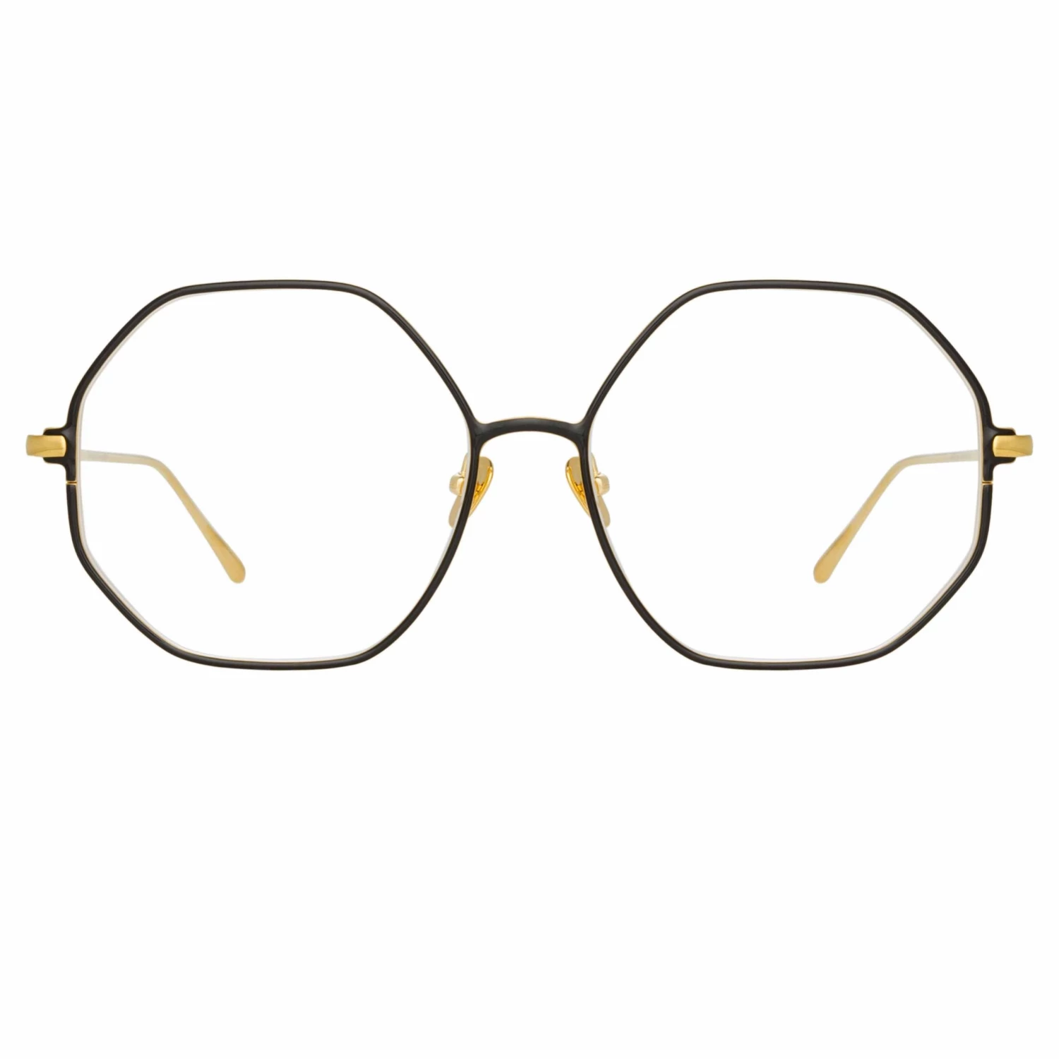 LINDA FARROW (U.K.) Leif Oversized Optical Frame In Yellow Gold And Black 1 LINDA FARROW (U.K.) Leif Oversized Optical Frame In Yellow Gold And Black