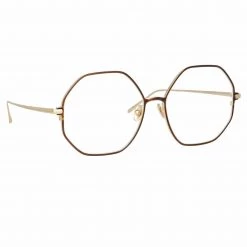 LINDA FARROW (U.K.) Leif Oversized Optical Frame In Light Gold And Brown Women's