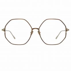 LINDA FARROW (U.K.) Leif Oversized Optical Frame In Light Gold And Brown Women's