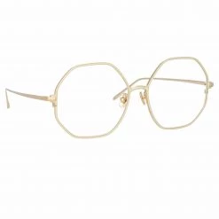LINDA FARROW Sales 42 LINDA FARROW (U.K.) Hexagon Leif Oversized Optical Frame In Light Gold And Cream
