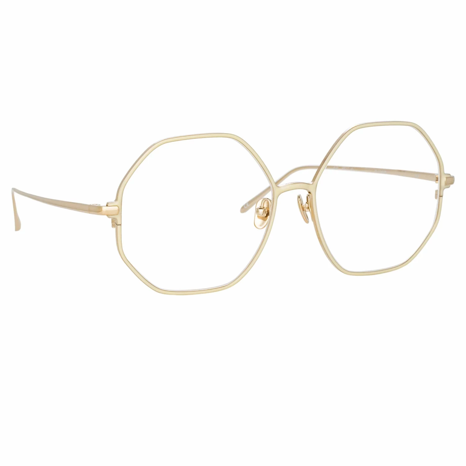 LINDA FARROW (U.K.) Hexagon Leif Oversized Optical Frame In Light Gold And Cream 2 LINDA FARROW (U.K.) Hexagon Leif Oversized Optical Frame In Light Gold And Cream