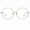 LINDA FARROW (U.K.) Hexagon Leif Oversized Optical Frame In Light Gold And Cream
