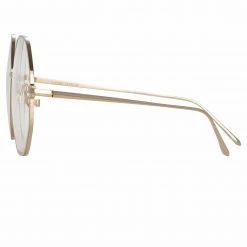 LINDA FARROW (U.K.) Hexagon Leif Oversized Optical Frame In Light Gold And Cream 8 LINDA FARROW (U.K.) Hexagon Leif Oversized Optical Frame In Light Gold And Cream