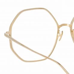 LINDA FARROW (U.K.) Hexagon Leif Oversized Optical Frame In Light Gold And Cream 7 LINDA FARROW (U.K.) Hexagon Leif Oversized Optical Frame In Light Gold And Cream
