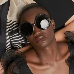 LINDA FARROW (U.K.) Ellen Round Sunglasses In Black Women's