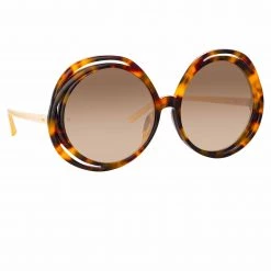 LINDA FARROW (U.K.) Ellen Round Sunglasses In Tortoiseshell Women's