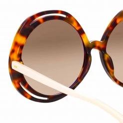 LINDA FARROW (U.K.) Ellen Round Sunglasses In Tortoiseshell Women's
