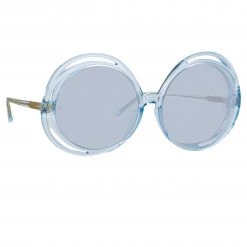 LINDA FARROW (U.K.) Ellen Round Sunglasses In Blue Women's 7 LINDA FARROW (U.K.) Ellen Round Sunglasses In Blue Women's