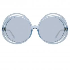 LINDA FARROW (U.K.) Ellen Round Sunglasses In Blue Women's