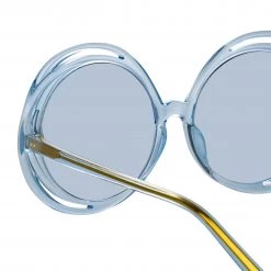 LINDA FARROW (U.K.) Ellen Round Sunglasses In Blue Women's