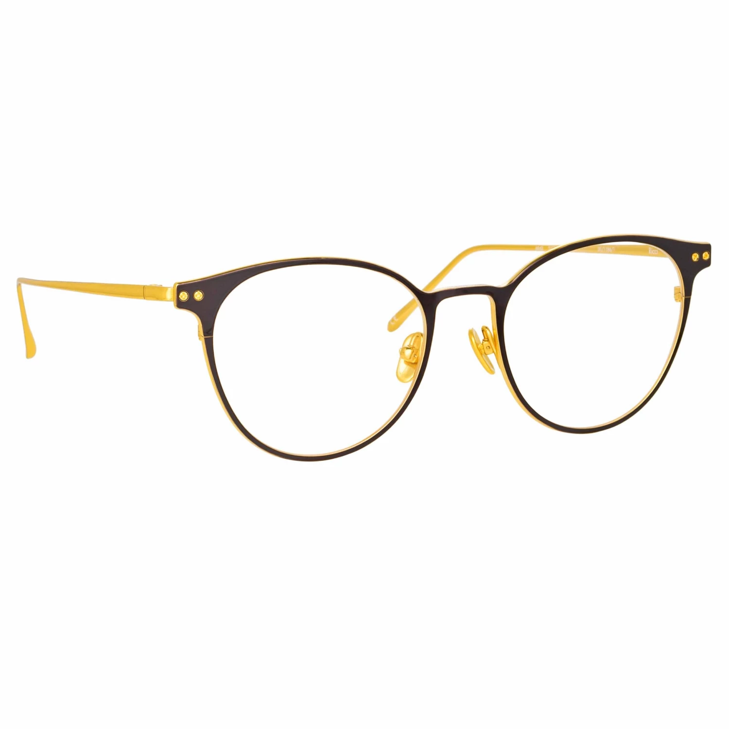 LINDA FARROW (U.K.) Ricci Cat Eye Optical Frame In Yellow Gold And Black 2 LINDA FARROW (U.K.) Ricci Cat Eye Optical Frame In Yellow Gold And Black