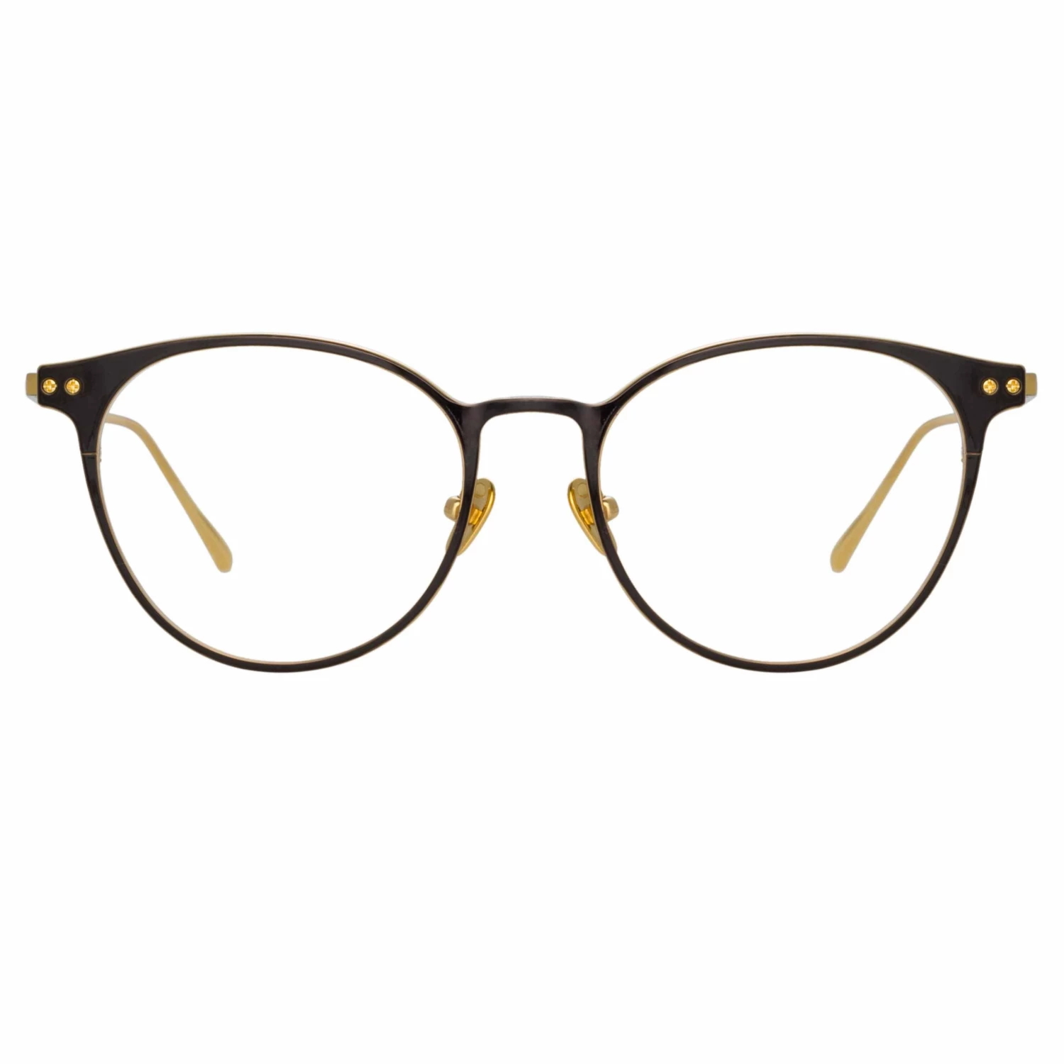 LINDA FARROW (U.K.) Ricci Cat Eye Optical Frame In Yellow Gold And Black 1 LINDA FARROW (U.K.) Ricci Cat Eye Optical Frame In Yellow Gold And Black