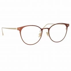 LINDA FARROW Sales 48 LINDA FARROW (U.K.) Ricci Cat Eye Optical Frame In Light Gold And Brown