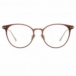 LINDA FARROW (U.K.) Ricci Cat Eye Optical Frame In Light Gold And Brown