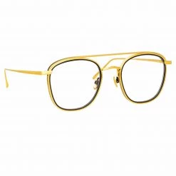 LINDA FARROW (U.K.) Clark Aviator Optical Frame In Yellow Gold And Black 7 LINDA FARROW (U.K.) Clark Aviator Optical Frame In Yellow Gold And Black