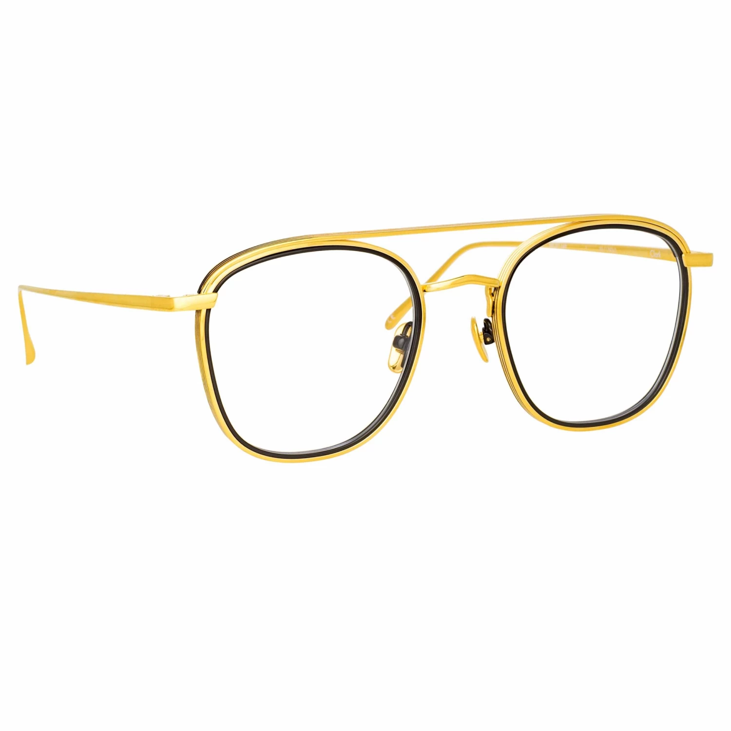 LINDA FARROW (U.K.) Clark Aviator Optical Frame In Yellow Gold And Black 3 LINDA FARROW (U.K.) Clark Aviator Optical Frame In Yellow Gold And Black