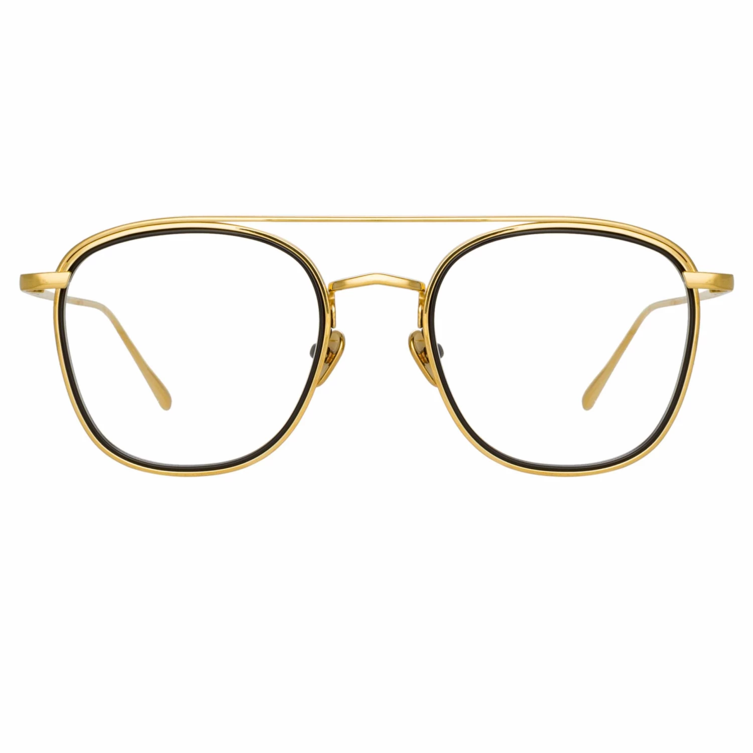 LINDA FARROW (U.K.) Clark Aviator Optical Frame In Yellow Gold And Black 1 LINDA FARROW (U.K.) Clark Aviator Optical Frame In Yellow Gold And Black