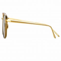 LINDA FARROW (U.K.) Clark Aviator Optical Frame In Yellow Gold And Black 8 LINDA FARROW (U.K.) Clark Aviator Optical Frame In Yellow Gold And Black