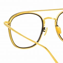 LINDA FARROW (U.K.) Clark Aviator Optical Frame In Yellow Gold And Black 9 LINDA FARROW (U.K.) Clark Aviator Optical Frame In Yellow Gold And Black