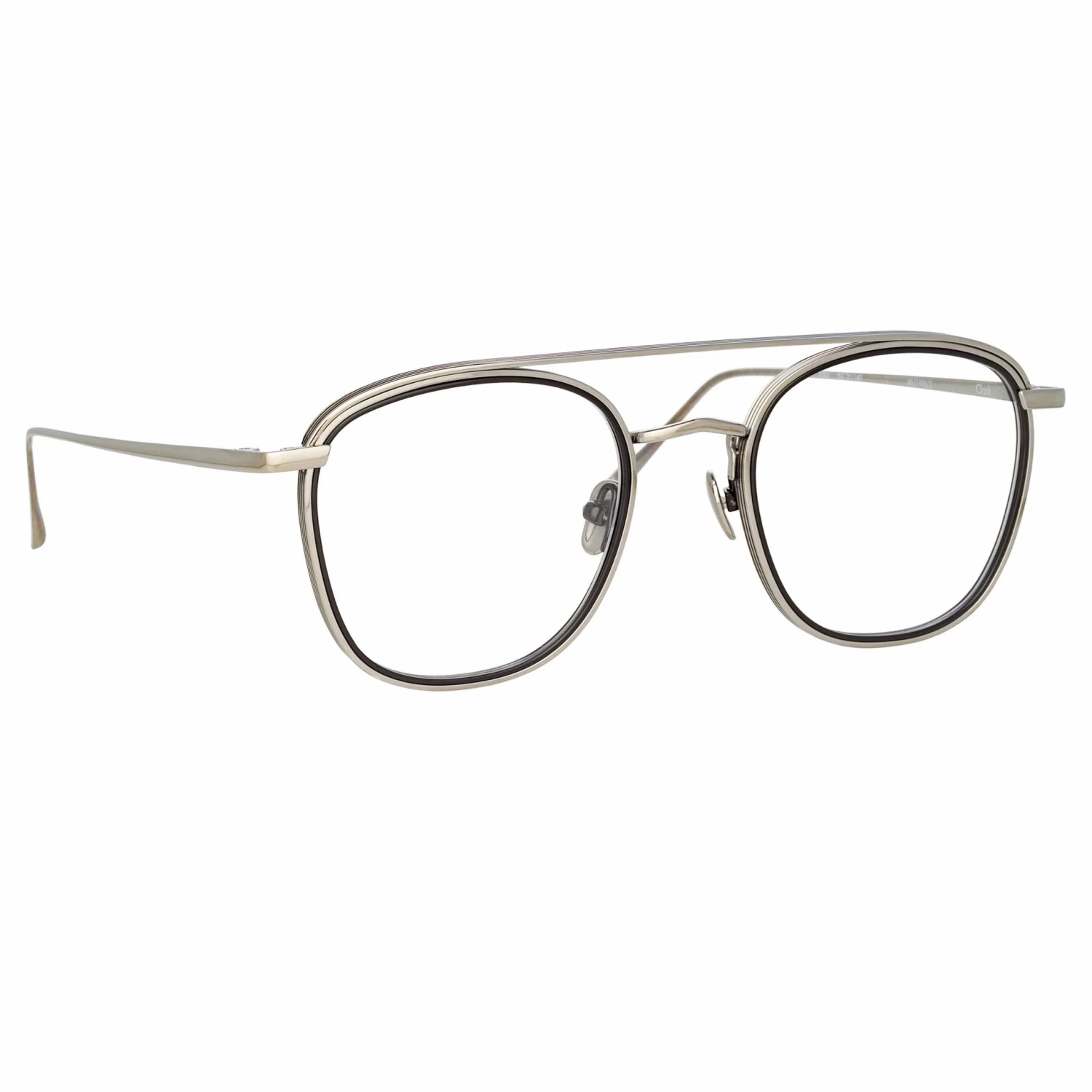 LINDA FARROW (U.K.) Clark Aviator Optical Frame In White Gold And Black 2 LINDA FARROW (U.K.) Clark Aviator Optical Frame In White Gold And Black