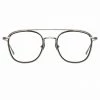 LINDA FARROW (U.K.) Clark Aviator Optical Frame In White Gold And Black