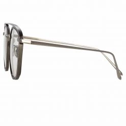 LINDA FARROW (U.K.) Clark Aviator Optical Frame In White Gold And Black 7 LINDA FARROW (U.K.) Clark Aviator Optical Frame In White Gold And Black