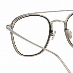 LINDA FARROW (U.K.) Clark Aviator Optical Frame In White Gold And Black 8 LINDA FARROW (U.K.) Clark Aviator Optical Frame In White Gold And Black