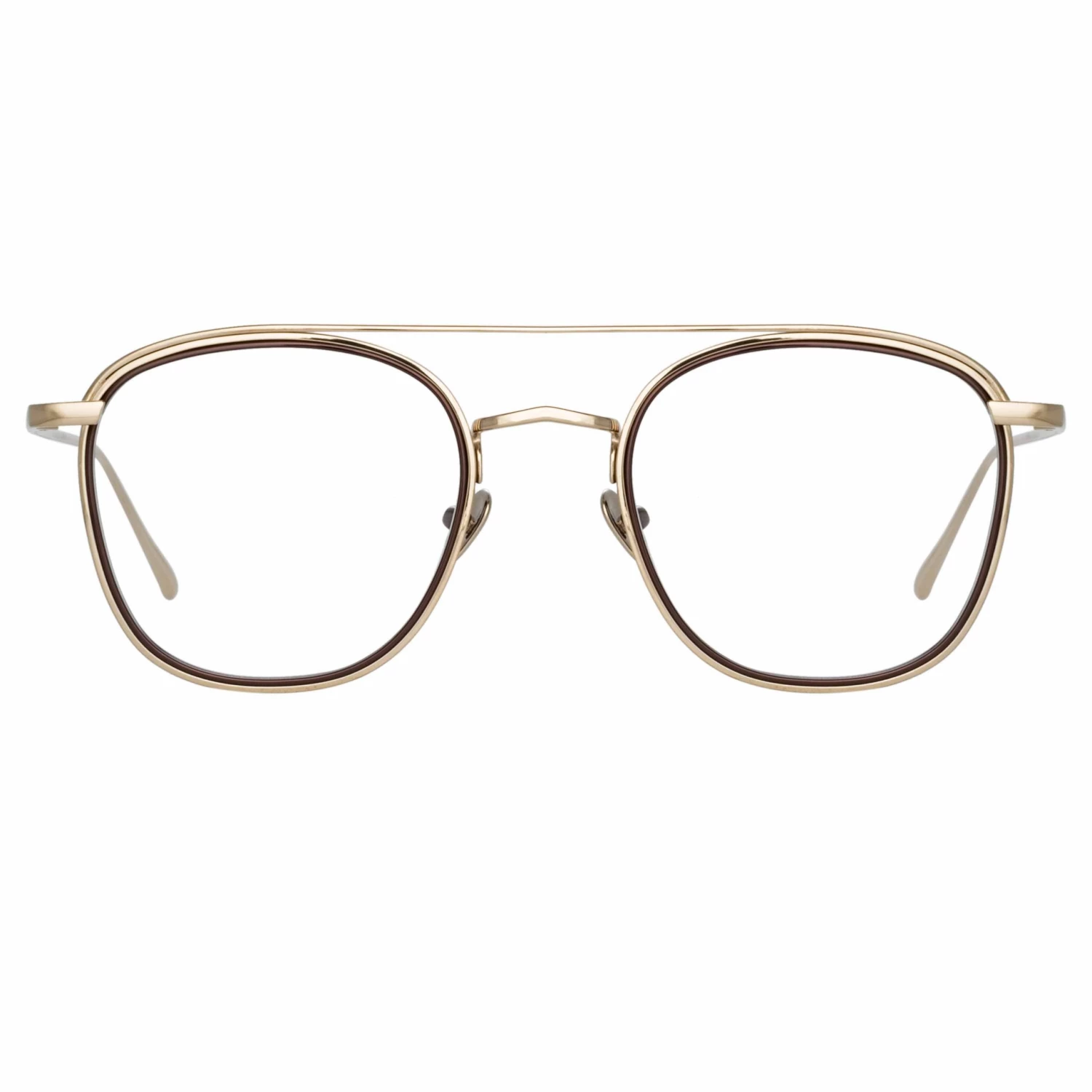 LINDA FARROW (U.K.) Clark Aviator Optical Frame In Light Gold And Brown 1 LINDA FARROW (U.K.) Clark Aviator Optical Frame In Light Gold And Brown