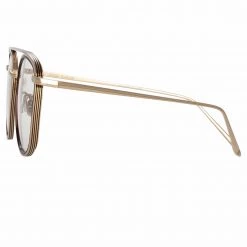 LINDA FARROW (U.K.) Clark Aviator Optical Frame In Light Gold And Brown 8 LINDA FARROW (U.K.) Clark Aviator Optical Frame In Light Gold And Brown