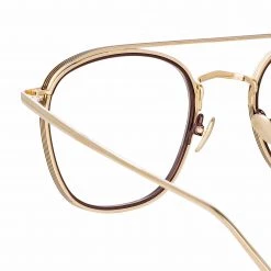 LINDA FARROW (U.K.) Clark Aviator Optical Frame In Light Gold And Brown 7 LINDA FARROW (U.K.) Clark Aviator Optical Frame In Light Gold And Brown