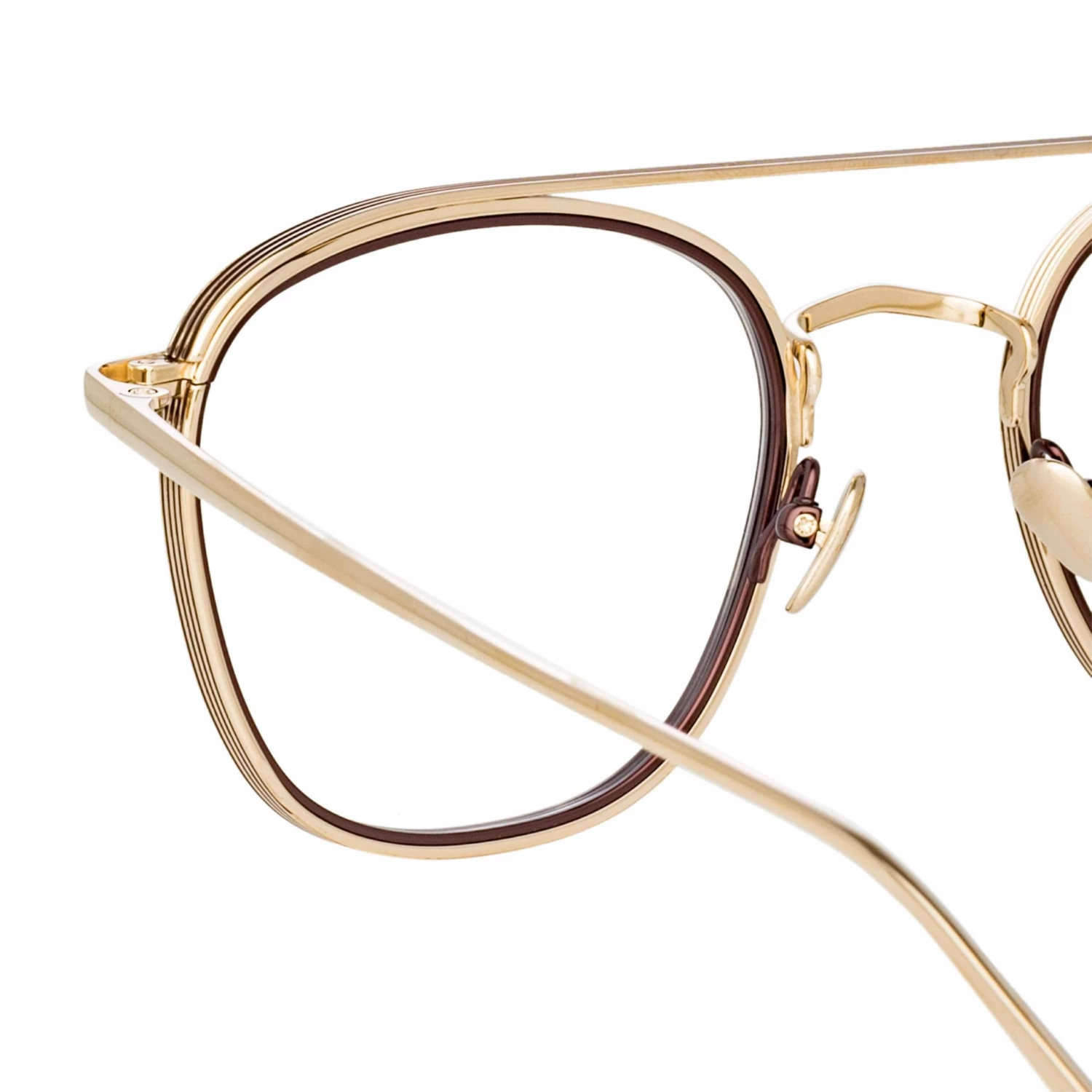 LINDA FARROW (U.K.) Clark Aviator Optical Frame In Light Gold And Brown 3 LINDA FARROW (U.K.) Clark Aviator Optical Frame In Light Gold And Brown
